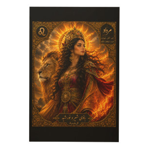 Persian Lion & Sun Fantasy Queen Majestic Irania Wood Wall Art