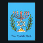 Persian Magen David Menorah<br><div class="desc">This image was adapted from an antique Persian Jewish tile and features a menorah with a  Magen David (Star of David) framed by olive branches.  The imperfections of the original,  hand-painted image have been preserved. Add your own text.</div>