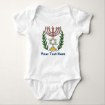 Persian Magen David Menorah Baby Bodysuit<br><div class="desc">This image was adapted from an antique Persian Jewish tile and features a menorah with a Magen David (Star of David) framed by olive branches.  The imperfections of the original,  hand-painted image have been preserved.</div>