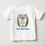 Persian Magen David Menorah Baby T-Shirt<br><div class="desc">This image was adapted from an antique Persian Jewish tile and features a menorah with a Magen David (Star of David) framed by olive branches.  The imperfections of the original,  hand-painted image have been preserved.</div>