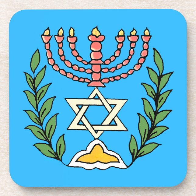 Persian Magen David Menorah Beverage Coaster (Front)