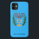 Persian Magen David Menorah iPhone 11 Case<br><div class="desc">This image was adapted from an antique Persian Jewish tile and features a menorah with a Magen David (Star of David) framed by olive branches.  The imperfections of the original,  hand-painted image have been preserved. Add your own text.</div>