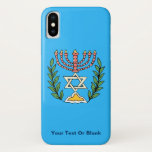 Persian Magen David Menorah iPhone XS Case<br><div class="desc">This image was adapted from an antique Persian Jewish tile and features a menorah with a Magen David (Star of David) framed by olive branches.  The imperfections of the original,  hand-painted image have been preserved. Add your own text.</div>