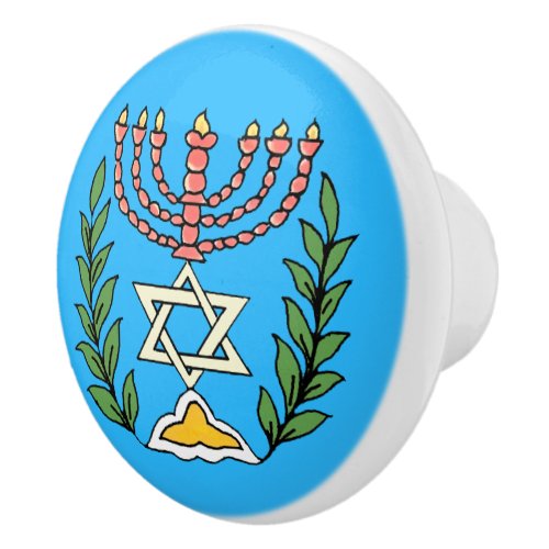 Persian Magen David Menorah Ceramic Knob