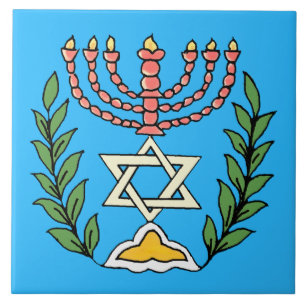 Persian Magen David Menorah Ceramic Tile