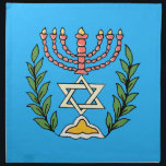 Persian Magen David Menorah Cloth Napkin<br><div class="desc">This image was adapted from an antique Persian Jewish tile and features a menorah with a Magen David (Star of David) framed by olive branches.  The imperfections of the original,  hand-painted image have been preserved.</div>