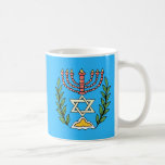 Persian Magen David Menorah Coffee Mug<br><div class="desc">This image was adapted from an antique Persian Jewish tile and features a menorah with a Magen David (Star of David) framed by olive branches.  The imperfections of the original,  hand-painted image have been preserved.Add your own text on the reverse side.</div>