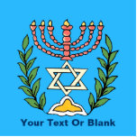 Persian Magen David Menorah Cutout<br><div class="desc">This image was adapted from an antique Persian Jewish tile and features a menorah with a Magen David (Star of David) framed by olive branches. The imperfections of the original, hand-painted image have been preserved.Add your own text.</div>