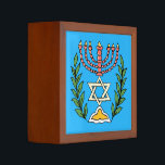Persian Magen David Menorah Desk Organizer<br><div class="desc">This image was adapted from an antique Persian Jewish tile and features a menorah with a Magen David (Star of David) framed by olive branches.  The imperfections of the original,  hand-painted image have been preserved.</div>