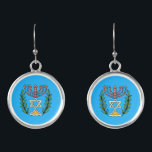 Persian Magen David Menorah Earrings<br><div class="desc">This image was adapted from an antique Persian Jewish tile and features a menorah with a Magen David (Star of David) framed by olive branches.  The imperfections of the original,  hand-painted image have been preserved. Add your own text and you may change the background color.</div>