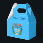 Persian Magen David Menorah Favor Boxes<br><div class="desc">This image was adapted from an antique Persian Jewish tile and features a menorah with a Magen David (Star of David) framed by olive branches.  The imperfections of the original,  hand-painted image have been preserved.</div>