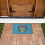 Persian Magen David Menorah Fiber Doormat<br><div class="desc">This image was adapted from an antique Persian Jewish tile and features a menorah with a Magen David (Star of David) framed by olive branches.  The imperfections of the original,  hand-painted image have been preserved. Customize by adding your own text.</div>
