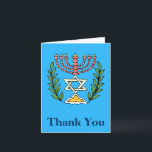 Persian Magen David Menorah Holiday Card<br><div class="desc">A thank you card to accompany Bar/Bat Mitzvah invitations featuring the same design.    This image was adapted from an antique Persian Jewish tile and features a menorah with a  Magen David (Star of David) framed by olive branches.  The imperfections of the original,  hand-painted image have been preserved.</div>