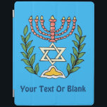 Persian Magen David Menorah iPad Smart Cover<br><div class="desc">This image was adapted from an antique Persian Jewish tile and features a menorah with a Magen David (Star of David) framed by olive branches.  The imperfections of the original,  hand-painted image have been preserved. Add your own text.</div>