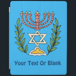Persian Magen David Menorah iPad Smart Cover<br><div class="desc">This image was adapted from an antique Persian Jewish tile and features a menorah with a Magen David (Star of David) framed by olive branches.  The imperfections of the original,  hand-painted image have been preserved. Add your own text.</div>
