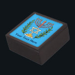 Persian Magen David Menorah Jewelry Box<br><div class="desc">This image was adapted from an antique Persian Jewish tile and features a menorah with a Magen David (Star of David) framed by olive branches.  The imperfections of the original,  hand-painted image have been preserved.</div>