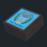 Persian Magen David Menorah Jewelry Box<br><div class="desc">This image was adapted from an antique Persian Jewish tile and features a menorah with a Magen David (Star of David) framed by olive branches.  The imperfections of the original,  hand-painted image have been preserved.</div>