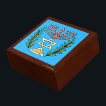Persian Magen David Menorah Jewelry Box<br><div class="desc">This image was adapted from an antique Persian Jewish tile and features a menorah with a Magen David (Star of David) framed by olive branches.  The imperfections of the original,  hand-painted image have been preserved.</div>