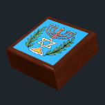 Persian Magen David Menorah Jewelry Box<br><div class="desc">This image was adapted from an antique Persian Jewish tile and features a menorah with a Magen David (Star of David) framed by olive branches.  The imperfections of the original,  hand-painted image have been preserved.</div>