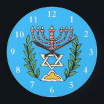 Persian Magen David Menorah Large Clock<br><div class="desc">This image was adapted from an antique Persian Jewish tile and features a menorah with a Magen David (Star of David) framed by olive branches.  The imperfections of the original,  hand-painted image have been preserved.</div>