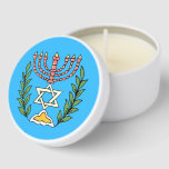 Persian Magen David Menorah  Mini Candle Favors<br><div class="desc">This image was adapted from an antique Persian Jewish tile and features a menorah with a Magen David (Star of David) framed by olive branches.  The imperfections of the original,  hand-painted image have been preserved.</div>