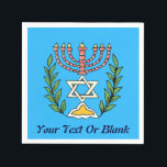 Persian Magen David Menorah Napkins<br><div class="desc">This image was adapted from an antique Persian Jewish tile and features a menorah with a Magen David (Star of David) framed by olive branches. The imperfections of the original, hand-painted image have been preserved. This image is also available on Bar/Bat mitzvah invitations, RSVP and Thank You cards, and many...</div>
