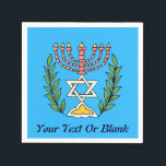 Persian Magen David Menorah Napkins<br><div class="desc">This image was adapted from an antique Persian Jewish tile and features a menorah with a Magen David (Star of David) framed by olive branches. The imperfections of the original, hand-painted image have been preserved. This image is also available on Bar/Bat mitzvah invitations, RSVP and Thank You cards, and many...</div>