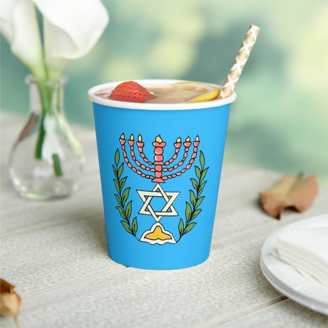 Persian Magen David Menorah Paper Cups (Insitu)