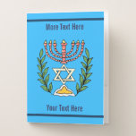 Persian Magen David Menorah Pocket Folder<br><div class="desc">This image was adapted from an antique Persian Jewish tile and features a menorah with a Magen David (Star of David) framed by olive branches. The imperfections of the original, hand-painted image have been preserved. There are two places for you to add your own text and you may change the...</div>