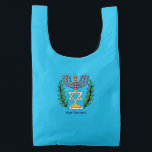 Persian Magen David Menorah Reusable Bag<br><div class="desc">This image was adapted from an antique Persian Jewish tile and features a menorah with a Magen David (Star of David) framed by olive branches.  The imperfections of the original,  hand-painted image have been preserved. Add your own text.</div>