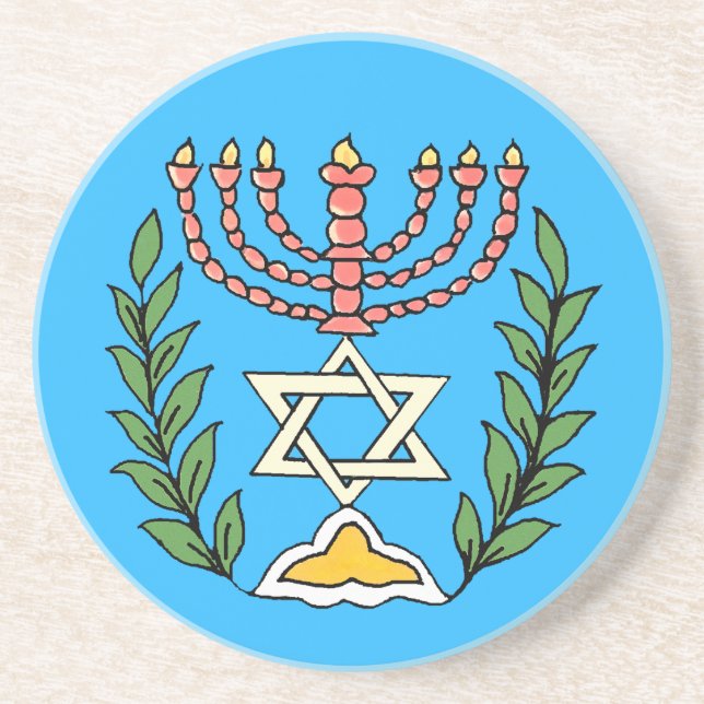 Persian Magen David Menorah Sandstone Coaster (Front)