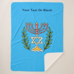 Persian Magen David Menorah Sherpa Blanket<br><div class="desc">This image was adapted from an antique Persian Jewish tile and features a menorah with a Magen David (Star of David) framed by olive branches.  The imperfections of the original,  hand-painted image have been preserved. Add your own text to customize.</div>