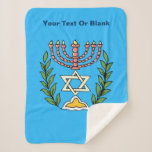 Persian Magen David Menorah Sherpa Blanket<br><div class="desc">This image was adapted from an antique Persian Jewish tile and features a menorah with a Magen David (Star of David) framed by olive branches.  The imperfections of the original,  hand-painted image have been preserved.Add your own text.</div>