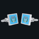 Persian Magen David Menorah Silver Cufflinks<br><div class="desc">This image was adapted from an antique Persian Jewish tile and features a menorah with a Magen David (Star of David) framed by olive branches.  The imperfections of the original,  hand-painted image have been preserved.</div>