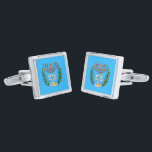 Persian Magen David Menorah Silver Cufflinks<br><div class="desc">This image was adapted from an antique Persian Jewish tile and features a menorah with a Magen David (Star of David) framed by olive branches.  The imperfections of the original,  hand-painted image have been preserved.</div>