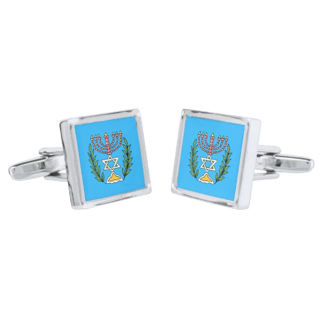 Persian Magen David Menorah Silver Cufflinks (Angled)