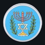 Persian Magen David Menorah Silver Finish Lapel Pin<br><div class="desc">This image was adapted from an antique Persian Jewish tile and features a menorah with a Magen David (Star of David) framed by olive branches.  The imperfections of the original,  hand-painted image have been preserved.</div>