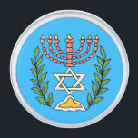 Persian Magen David Menorah Silver Finish Lapel Pin<br><div class="desc">This image was adapted from an antique Persian Jewish tile and features a menorah with a Magen David (Star of David) framed by olive branches.  The imperfections of the original,  hand-painted image have been preserved.</div>