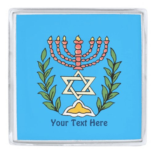 Persian Magen David Menorah Silver Finish Lapel Pin