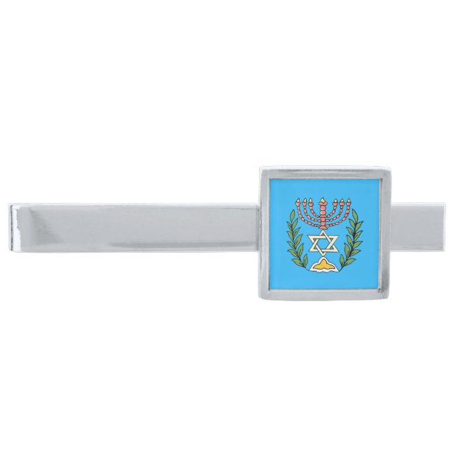 Persian Magen David Menorah Silver Finish Tie Clip (Front)