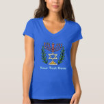 Persian Magen David Menorah T-Shirt<br><div class="desc">This image was adapted from an antique Persian Jewish tile and features a menorah and Magen David (Star of David) framed by olive branches.  The imperfections of the original,  hand-painted image have been preserved.</div>