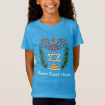 Persian Magen David Menorah T-Shirt<br><div class="desc">This image was adapted from an antique Persian Jewish tile and features a menorah with a Magen David (Star of David) framed by olive branches.  The imperfections of the original,  hand-painted image have been preserved.</div>