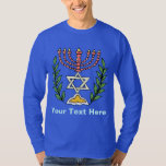 Persian Magen David Menorah T-Shirt<br><div class="desc">This image was adapted from an antique Persian Jewish tile and features a menorah with a Magen David (Star of David) framed by olive branches.  The imperfections of the original,  hand-painted image have been preserved.</div>