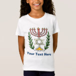 Persian Magen David Menorah T-Shirt<br><div class="desc">This image was adapted from an antique Persian Jewish tile and features a menorah with a Magen David (Star of David) framed by olive branches.  The imperfections of the original,  hand-painted image have been preserved.</div>