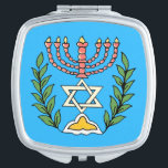 Persian Magen David Menorah Vanity Mirror<br><div class="desc">This image was adapted from an antique Persian Jewish tile and features a menorah with a Magen David (Star of David) framed by olive branches.  The imperfections of the original,  hand-painted image have been preserved.</div>