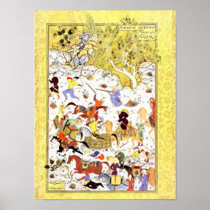 Persian Miniature: Bandits Attack the Caravan Poster