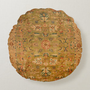 Persian Muted Green Yellow Blue Round Pillow