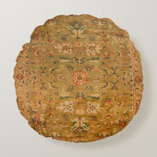 Persian Muted Green Yellow Blue  Round Pillow