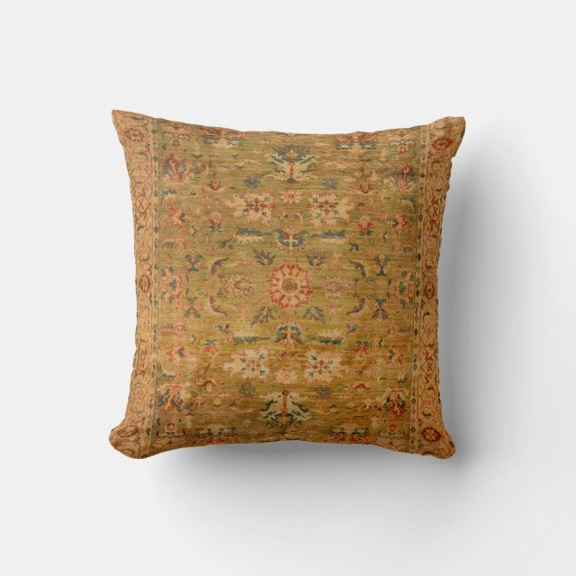 Persian Muted Green Yellow Blue Throw Pillow (Front)