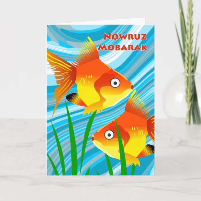 Persian New Year, Nowruz Mobarak, Goldfish Scene Holiday Card (Front)